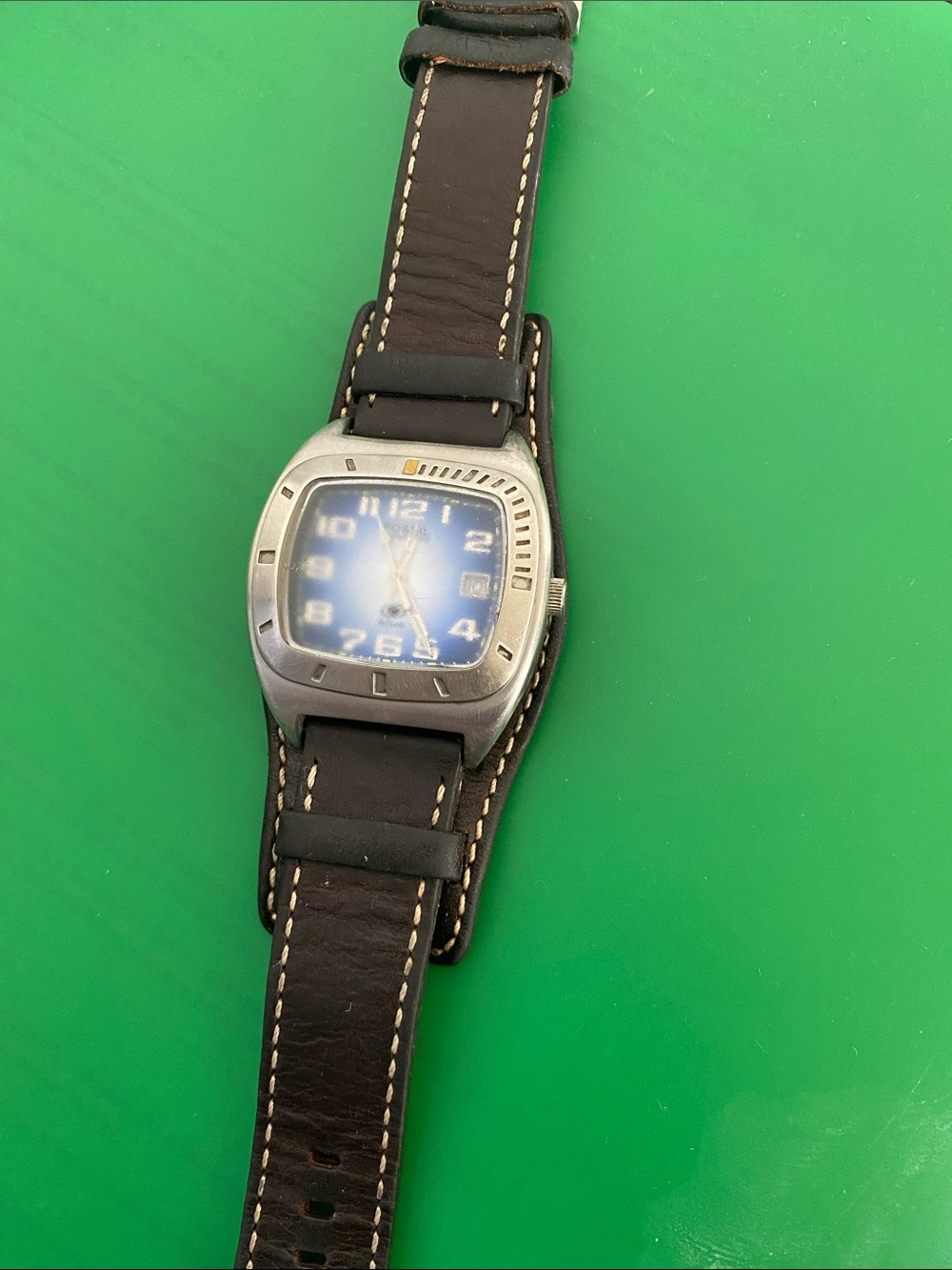 Fossil Blue Dial Watch with Brown Leather Strap